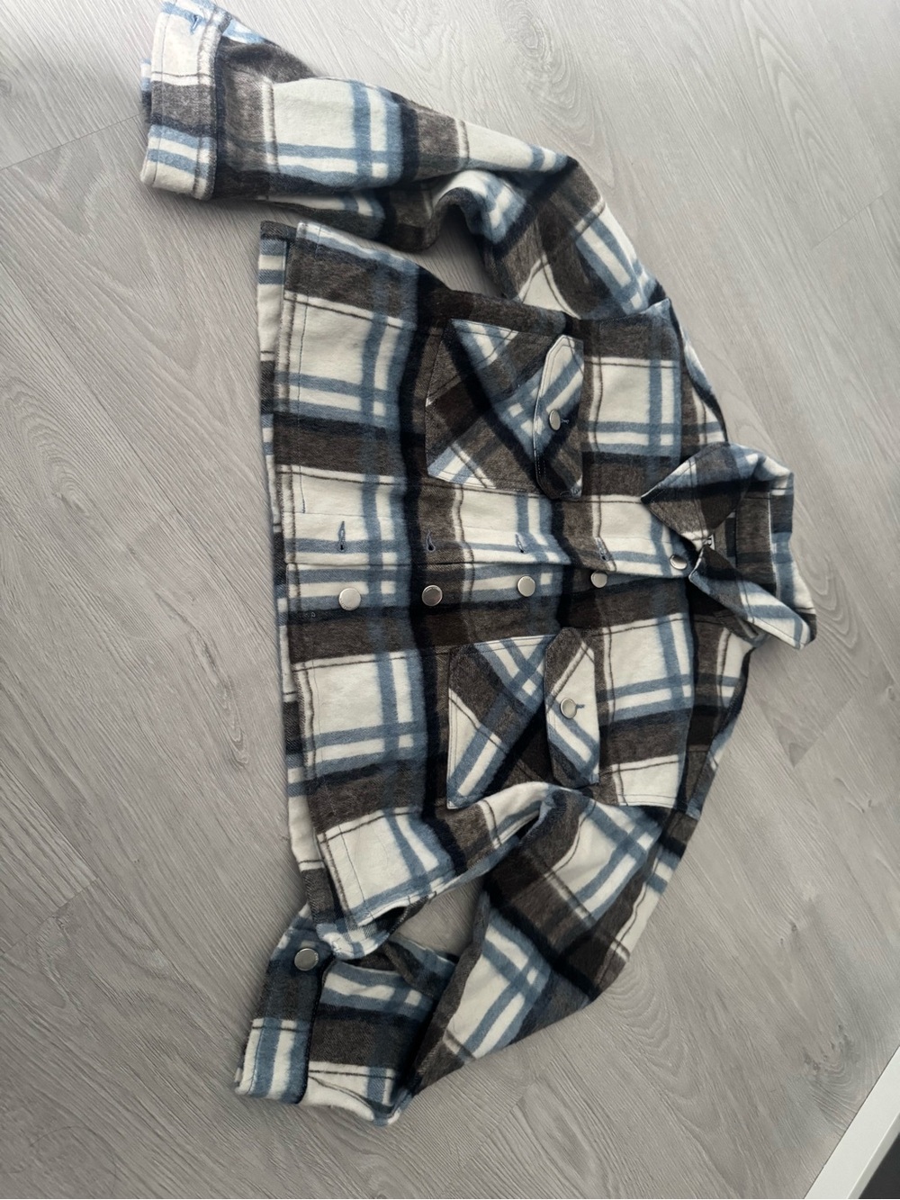Zara Men's Blue, Gray & White Plaid Button-Down Shirt Jacket